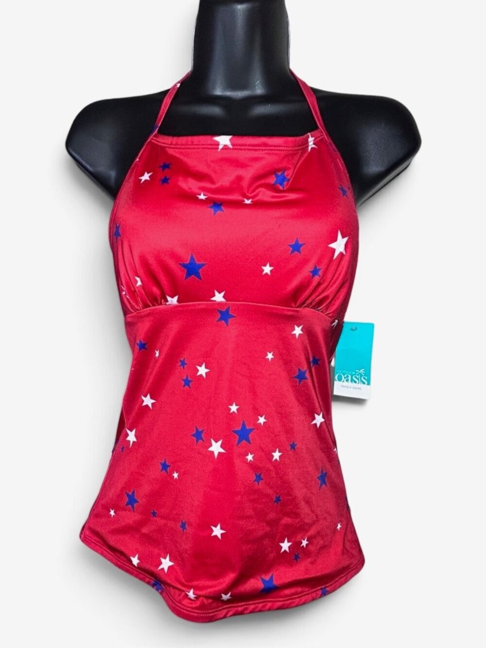 OUTDOOR OASIS Seaside Cabana Halter Tankini Sz S Red Star Printed Padded Swim